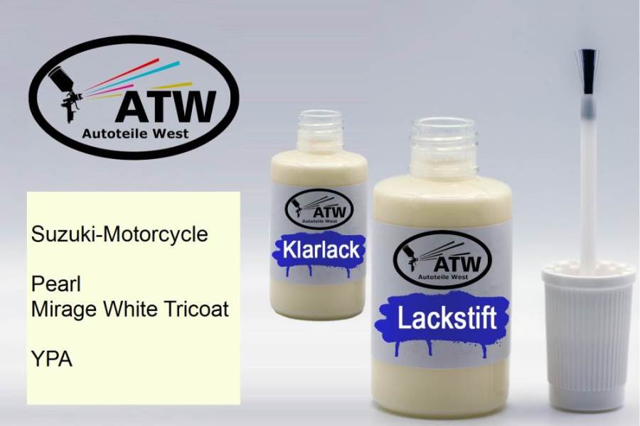 Suzuki-Motorcycle, Pearl Mirage White Tricoat, YPA: 20ml Lackstift + 20ml Klarlack - Set, von ATW Autoteile West.